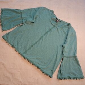 Mellow Teal Boho Top with Bell Sleeves